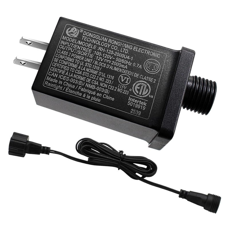 Airoads 12V 2A LED Controller with Extension Cord, 24W Class 2 Power Supply Ip44 Low Voltage Transformer ，Replacement Model RH-120V2000U4-1 for Christmas String Light Inflatable Decorations (12V 2A 1PCS) - Image 1